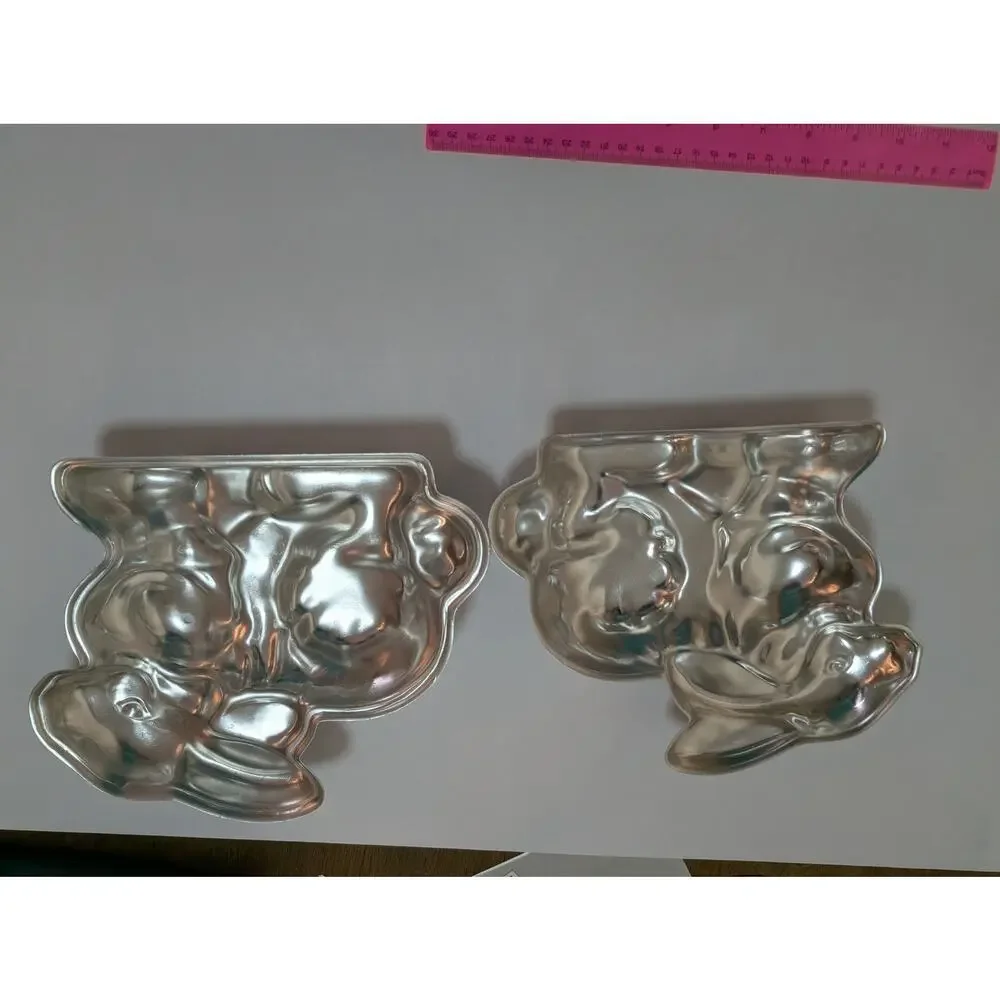 Vintage Aluminum 3D Bunny Rabbit Cake Pan Mold Easter Baking Set 2 Halves